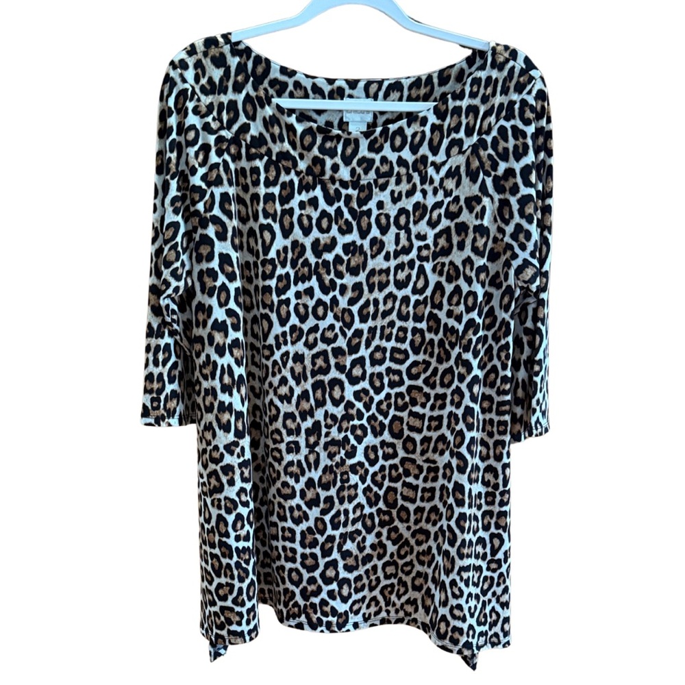 Chico's Leopard Print 3/4 Sleeve Boat Neck Tunic